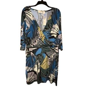 Allison Brittney Women’s Plus Faux Wrap Dress 2X Botanical Abstract Print NWT‎